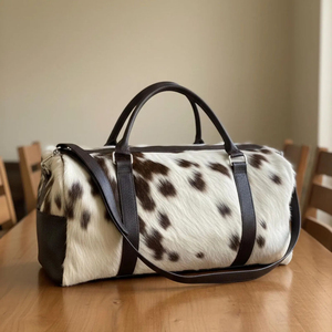 Bolsa de Viaje de Piel de Vaca con Cierre de Cremallera y Gran Capacidad, Bolsa de Fin de Semana con Correa para el Hombro - Product Image 2