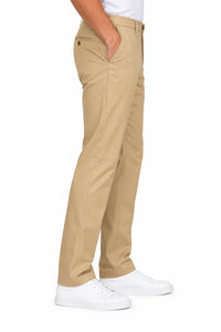 Pantalon décontracté kaki coupe droite pour homme avec poches latérales, en tissu de coton anti-plis, poids moyen, braguette boutonnée, devant plat, haute qualité - Product Image 2