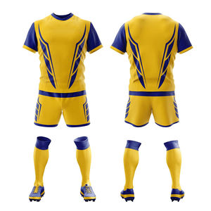 Men's Rugby Uniform Yellow Blue Geometric Print Sublimated <b>Moisture</b> Wicking Breathable Polyester Jersey Shorts <b>Socks</b> Custom Team - Product Image 1