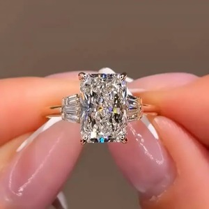 Trendy Design 925 Sterling Silver Three Stone 5.0Ct Radiant Cut Engagement <b>Ring</b> Fine Moissanite Diamond <b>Ring</b> from <b>Indian</b> Seller - Product Image 3