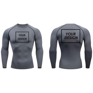T-shirt de compression à manches longues pour homme, couleur unie, séchage rapide, coupe classique, col rond, 300g, respirant, écologique, 100% coton - Product Image 2