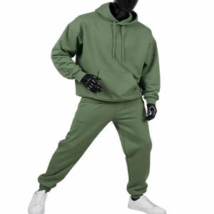Men's <b>Green</b> Hooded Tracksuit Full Sleeve Casual Pants <b>Set</b> Breathable Midweight 100% Cotton Autumn Wear - Product Image 5