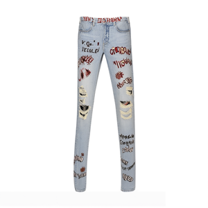 Jean en denim stretch droit pour homme, style Y2K Hip-Hop, taille 6XL, avec logo de créateur brodé et délavé pour résister aux déchirures - Product Image 3