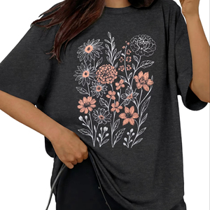 Camiseta de algodón 100% para mujer con estampado gráfico DTF, cuello redondo, corte regular, holgada y cómoda para verano - Product Image 3