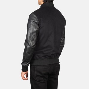 <b>Men's</b> Black PU <b>Leather</b> Varsity <b>Jacket</b> Turn-down Collar Regular Fit Casual Autumn Wear Button Closure Solid Color - Product Image 2