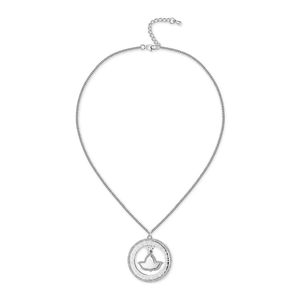 Collier pendentif rond en argent avec motif gravé circulaire découpé au centre, chaîne fine, bijoux élégants pour femmes, à porter au quotidien - Product Image 1