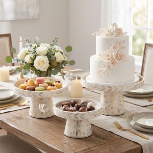 Handmade Mother of Pearl <b>Cake</b> <b>Stand</b> <b>Set</b> of 3 Dessert Display Plates Round Cupcake Serving Trays for Wedding Party - Product Image 5