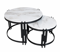 Meubles de salon modernes sur mesure, fabriqués en usine, ensembles de tables basses en acier inoxydable, plateau en marbre, structure en fer, artisanat Unicorn