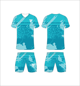 Custom Sublimated Blue Geometric Soccer Jersey Set Men V-Neck Short Sleeve Quick Dry Athletic Fit All Seasons - Product Image 4