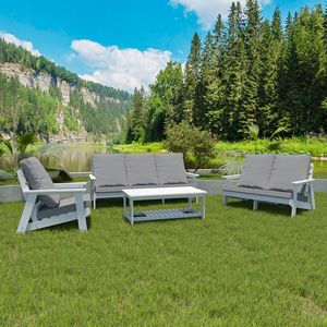 Sofá Individual para Exteriores Resistente a la Intemperie con Cojín Blanco/Gris, Silla de Jardín HIPS - Product Image 6