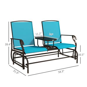 Panca da Giardino a 2 Posti con Braccioli in Tessuto a Rete Traspirante, Blu, per Cortile, Giardino e Veranda - Product Image 3