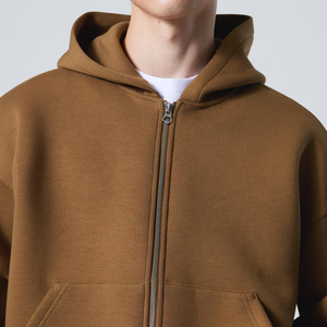 Men's Slim Fit Heavyweight 100% Cotton Woven <b>Zip</b> Hoodie Cropped Length Custom Logo Option Autumn Season - Product Image 2