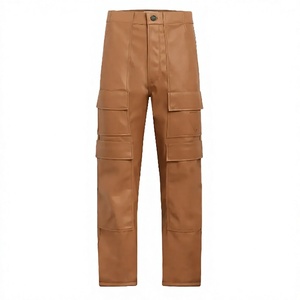 Pantalones Cargo de Lona Marrón para Hombre, Cintura Alta, Múltiples Bolsillos, Corte Recto, Estilo Workwear, Cierre con Botones, para Otoño - Product Image 1