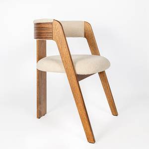 Modern Luxury Curved <b>Dining</b> Armchair - Solid Oak Wood Accent <b>Chair</b> with Beige Boucle Fabric Cushion for Home, Restaurant, Hotel - Product Image 1