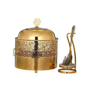 Modern Cone Shaped Food Warmer with <b>Grid</b> Pattern Base Decorative Casserole Pot Contemporary Kitchenware Stylish Buffet Dish - Product Image 3