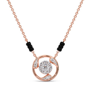 Collier chaîne en or rose avec mangalsutra ajouré circulaire et accent diamant - Product Image 1