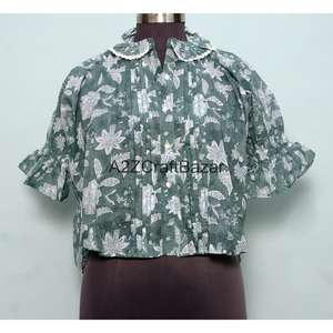 Robes décontractées d'été coréennes 100% coton pour femmes, mini, manches 3/4, col rond, imprimé floral, modernes, amples, printemps, écologiques - Product Image 1