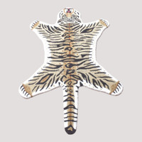 Tapis de sol irrégulier découpé en forme d'animal, motif tigre original, en laine écologique, adapté aux animaux de compagnie, style bohème maximaliste éclectique pour chambre à coucher
