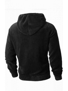 Sudadera con Capucha Negra para Hombre, Lavado Ácido, Lana, Corte Regular, Casual, Invierno, Ecológica, Color Sólido, Tejido de Punto, Cordón Blanco - Product Image 2