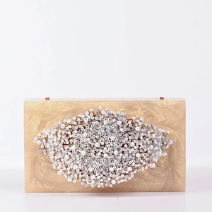 Pochette élégante en résine, très demandée, de luxe, écologique, peinte à la main, sac carré avec longue décoration de perles, artisanat en résine - Product Image 6
