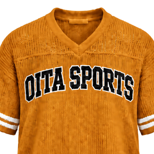 Camiseta Deportiva Personalizada Color Naranja Mostaza, Cuello en V, Tejido de Punto, Manga Corta, Rayas, Transpirable, Informal, Holgada, para Equipos Deportivos - Product Image 3