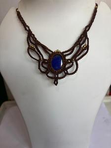 Handmade <b>Lapis</b> <b>Lazuli</b> Macrame Choker Necklace Wholesale Bohemian Woven Brass Beads Statement Gemstone Jewelry Supplier - Product Image 2