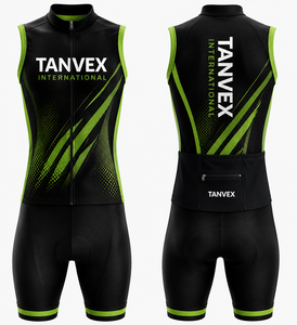 ชุดเสื้อจักรยาน TANVEX International Eco-Friendly 100% โพลีเอสเตอร์ สีดำ-เขียวมะนาว แขนกุด ซิปหลัง มีกระเป๋าหลัง รับสั่งทำสำหรับทีม - Product Image 4