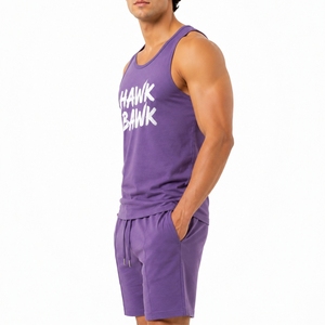 Ensemble d'été décontracté pour homme : débardeur sans manches et short en coton tricoté respirant à col ras du cou - Product Image 3