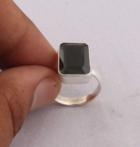925 Silver Classic Black Onyx Party <b>Ring</b> Factory Direct Wholesale Natural Rectangular Gemstone <b>Plain</b> Bezel Custom Jewelry - Product Image 3