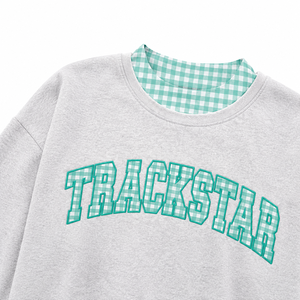 Sudadera Trackstar con estampado de letras y cuello redondo para mujer, gris con ribete de guinga, corte regular, estilo casual para otoño. - Product Image 5