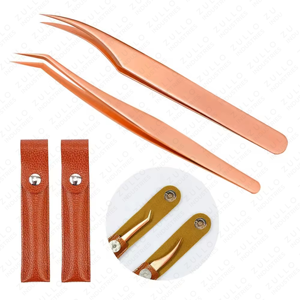 Juego de Pinzas para Pestañas de Oro Rosa Premium de Zullo Industries con Estuche de Cuero PU para Extensiones y Estilizado de Pestañas con Precisión - Product Image 2