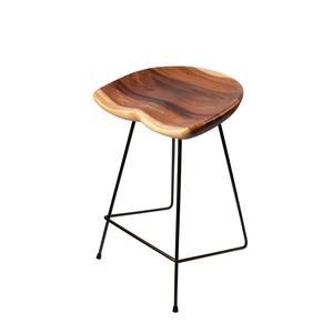 Tabouret de comptoir rustique en noyer massif, design moderne et minimaliste, siège en bois artisanal, base en métal, meuble stable - Product Image 1