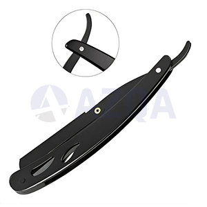 Stainless Steel Professional Folding <b>Straight</b> <b>Razor</b> With Black Color Coated Handle For Barber Shaving And Grooming - Product Image 2