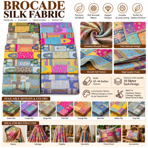 Tissu en Soie Brocart de Qualité Supérieure en Gros, Largeur 42-44 Pouces, Idéal pour les Saris, Vêtements, Décoration Intérieure et Accessoires - Product Image 6