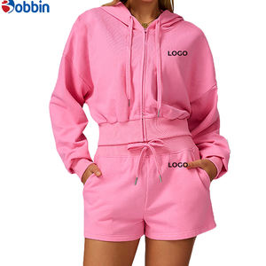 Ensemble de sport et fitness pour femme 2025 avec logo personnalisé, couleur unie, veste et short de yoga, ensemble d'entraînement deux pièces personnalisé pour l'automne - Product Image 5