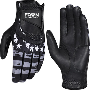 Golf Gloves Custom Logo Packaging Cabretta <b>Leather</b> Palm Soft Unisex <b>White</b> OEM Non-Slip Hook Loop Closure Digital Print Fawn - Product Image 6