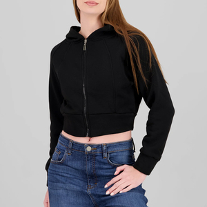 OEM Women Cropped <b>Zip</b> Hoodie Custom Made Fashion Design Breathable Soft Fabric High Quality Production At Reasonable Price - Product Image 5