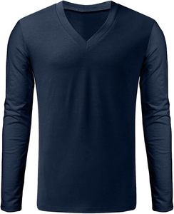 T-shirt Athlétique Homme Uni à Manches Longues et Col en V, Coupe Slim, 100% Coton, Logo Avant, Respirant et Écologique, Idéal pour le Quotidien - Product Image 1