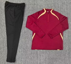 Ensemble de maillot de football pour hommes, haut à manches longues avec fermeture éclair rouge, pantalon noir, évacuation de l'humidité, respirant, séchage rapide, coupe régulière, toutes saisons - Product Image 6