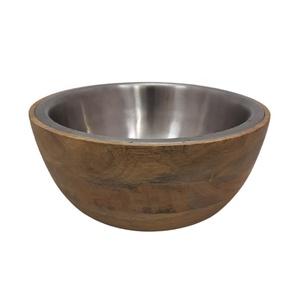 Nouveauté Bol de service rond en acier inoxydable et bois de manguier Finition polonaise Bol à soupe fait main Personnalisé en vrac - Product Image 3