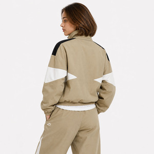 Custom Brand Women Neutral Tone Windbreaker Tracksuit Set <b>Lightweight</b> Zip Up Windbreaker <b>Jacket</b> Custom Athleisure Jogger Set USA - Product Image 2