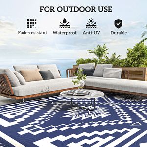 Tappeto da Esterno Reversibile 9FT X 18FT Impermeabile in Plastica Intrecciata con Borsa per il Trasporto, Design a Quadretti Blu e Bianco - Product Image 6