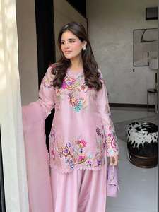 Designer Sequence Embroidery Work Crepe Silk Fully Stitched <b>Top</b> With Farshi Salwar Bottom And Dupatta Ready Made Set - Product Image 2