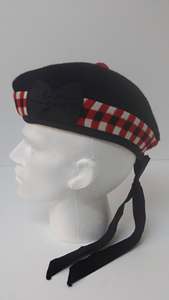 Eco-Friendly Scottish Tartan Glengarry Cap Traditional <b>Black</b> Wool <b>Hat</b> Red <b>White</b> Checkered Band Tie Back Design All Ethnic - Product Image 3