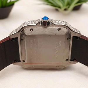 Montre de luxe élégante avec diamants Moissanite glacés, bracelet en cuir marron, cadran à chiffres romains, style vintage hip-hop, montre personnalisée avec bracelet en caoutchouc - Product Image 5