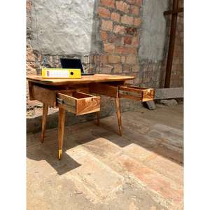 Escritorio de Estudio Moderno de Madera Maciza con 2 Cajones – Mesa de Escritura de Madera Hecha a Mano para Oficina en Casa - Product Image 2