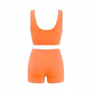 Conjuntos de Yoga para Mujer en Color Naranja, 2 Piezas, Spandex/Poliéster Sólido, Anti-UV, Ropa Deportiva Ligera y Transpirable, Ropa de Gimnasio sin Costuras - Product Image 2