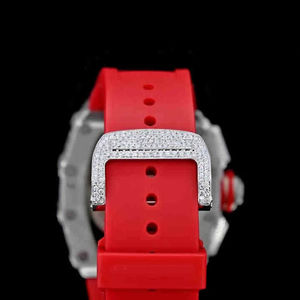 นาฬิกาหนังสีแดงคุณภาพพรีเมียม ดีไซน์หรูหรา ประดับเพชรโมอิสซาไนต์ พร้อมสายหนังแท้และบรรจุภัณฑ์แบบกำหนดเอง มีจำหน่ายในปริมาณมาก - Product Image 4