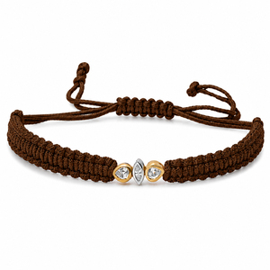 Pulsera de Macramé Azul Marino en Oro de 14K con Baño de Rodio, Diseño Clásico de Tres Piedras, Diamantes CVD Cultivados en Laboratorio, Cordón Tejido Ajustable - Product Image 4