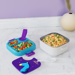 Boîte à lunch pour enfants en acier inoxydable avec fourchette, 1 compartiment, anti-fuite, boîte bento, motif licorne mignon - Product Image 4